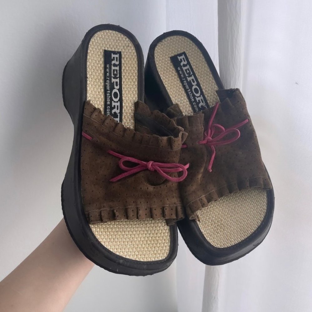Report Vintage Y2K Cutout Brown Platform Sandals